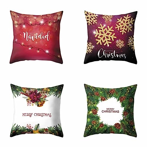 Kissenbezüge 4er Set Moderne Leinen Dekokissen Kissenbezug 50x50cm Quadratisch Kissenhülle Beidseitig Outdoor Zierkissenbezüge für Wohnzimmer Schlafzimmer Kissen Weihnachten Schneeflocke Tannenbaum