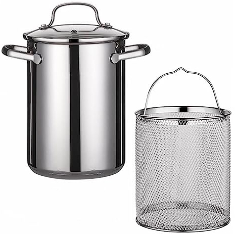 UGCER Stainless Steel Asparagus Pot, Fry Pot Vegetable Steamer Pasta Cooker with Basket and Lid for Home Kitchen Restaurant