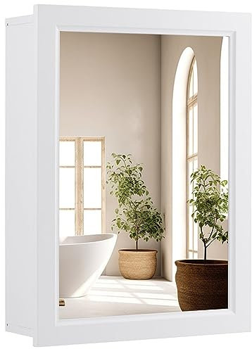 LIFEZEAL Armoire de Salle de Bain avec Miroir, Armoire de Toilette avec Étagère Réglable, Meuble de Rangement pour Salle de Bain en Bois, 50 x 16 x 66 cm, Blanc