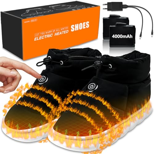 ZONSUSE Scarpe Riscaldate,3.7 V 4000mAh Scaldapiedi Elettrico, con Adattatore UE,Pantofole Riscaldanti Uomini Donna,Scarpe Calde Ricaricabili,per Inverno Protezione FreddoTenere Caldo Casa (42-43)