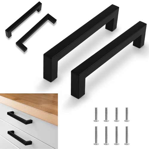 flintronic 2 Stück Möbelgriffe, Küchengriffe Schwarz mit Lochabstand 128mm, Edelstahl Schrankgriffe, Schubladengriffe, Türgriffe, Griffe Möbel für Küchenschränke Kleiderschrank (Gesamtlänge 140mm)