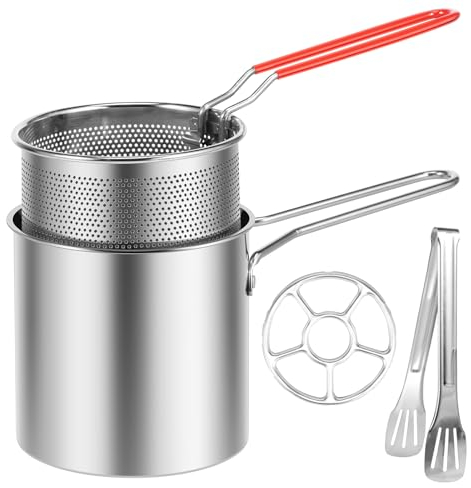 Olla Freidora de Acero Inoxidable 304 Con Colador y Cesta, Mini Freidora de Aceite Multifuncional Para Patatas Fritas y Pollo (Incluye Cesta y Tubería)