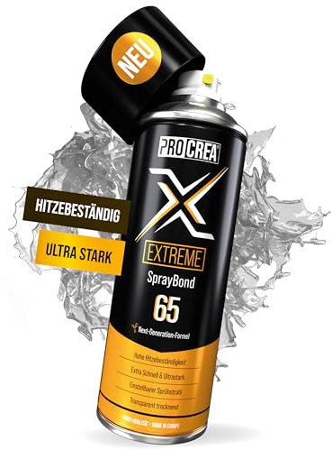 PROCREA® Premium Sprühkleber X65 Extreme [Hitzebeständig bis 110°] Extra starker & schneller Industriekleber für Dachhimmel, Stoff, Schaumstoff uvm. - Kein Durchschlagen - Wasserfest