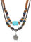 Jascatin Collana girocollo da donna con ciondolo a forma di fiore e moneta, in stile bohémien, con perline in legno e turchese, Metallo