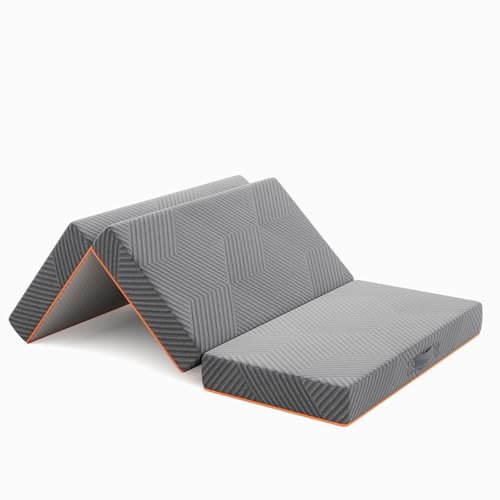 Vesgantti Materasso Pieghevole, 3 Pezzi in Schiuma di Gel per Ospiti, Viaggi, Campeggio, Pavimentazione, Coprimaterasso Lavabile, Materasso Pieghevole Certificato Oeko-Tex (15cm, 120x195x15cm)