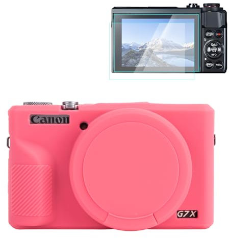 Rieibi Silicone Case for Canon G7X Mark III Case, G7X Mark III Accessories with 2 Pcs Screen Protective Film,Detachable Lens Cover for Canon G7X Mark III Cover