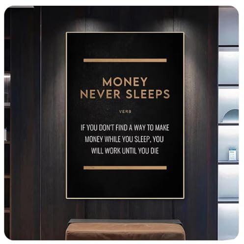 Poster „Money Never Sleeps“ im nordischen Stil, Leinwanddruck, modernes Wohnzimmer-Wandbild, Heimdekoration, 50 x 70 cm, ungerahmt
