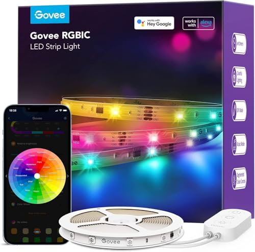 Govee LED Strip 10m, Smart RGBIC LED Streifen, Lichterkette LED Leiste Funktioniert mit Alexa & Google Assistant, DIY Segmentsteuerung, App-Steuerung, Musik Sync, Deko für Party, Zuhause, Schlafzimmer
