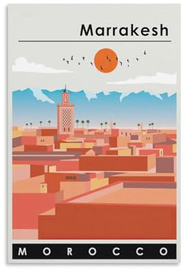 Fbaoda Marrakesch, Marokko-Poster, Vitger, Reiseposter, Leinwandkunst, Wanddekoration, Zimmer, Hausdekoration, Schlafzimmer, Büro, Poster, Drucke, Wandkunst, Paitings, rustikale Heimdekoration für
