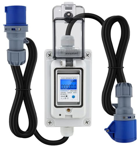 Mobile Digital Electricity Meter,230V 16A Power Consumption Meter,Waterproof Power Consumption Meter with LED/Reset, IP65 Waterproof for Motorhomes/Electric