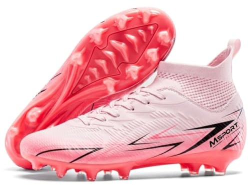 Msport Chaussures de Football Enfants/Adolescents à Crampons – Antidérapantes, Légères et Confortables – Idéales pour Gazon Naturel et Synthétique - Rose 36 EU