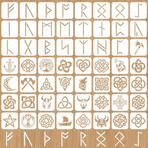 beinkmake 56 Stück Wikinger Schablonen Zum Malen Nordische Runen Und Keltische Knoten Schablonen Set Wiederverwendbare Schablonen Für Scrapbooking Mauer Segeltuch Stoff Und Basteldeko