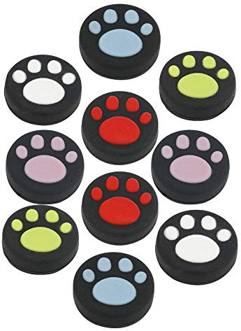 GGZone 10 PCS Silicone Analog Joystick Thumb Stick Grips Cap Replacement for Nintendo Switch NS Controller (Red Cute Cat Paw Claw)