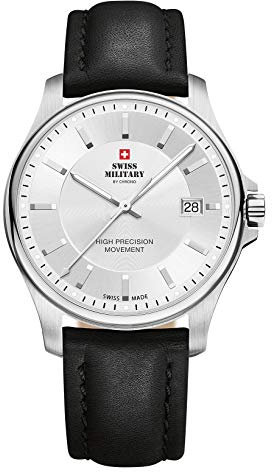 Swiss Military by Chrono Herren Uhr Armbanduhr Quarzwerk mit Lederarmband Analoge Herrenuhr Silber SM30200.11