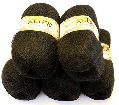 Alize 5 x 100 g Angora Gold Einfarbig 500 Gramm Wolle mit 20% Woll-Anteil Türkische Wolle Mohair (60)