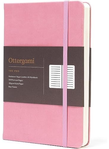 Ottergami Bullet Journal Notizbuch liniert - Hochwertiges, dickes Papier mit 150 g/m² und 144 Seiten - The Pro Notizbuch A5 lined Bulletjournal mit vorgedruckten Linien - Veganer Ledereinband