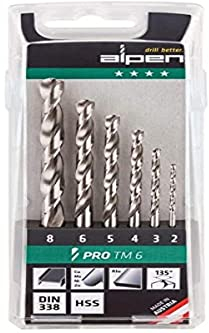 ALPEN Spiralbohrersatz HSS PRO Pro TM 6 (6-tlg. Ø 2-8 mm, Bohrer mit Kunststoffkassette, für legierten und unlegierten Stahl) 111806100