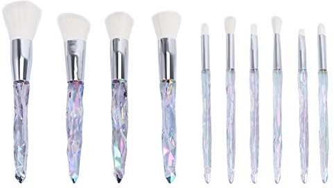 HEALLILY Make-Up Pinsel Set Regenbogen Farbe Kosmetik Pinsel mit Kristall Transparent Griff für Make-Up 10Pcs (Weiß)