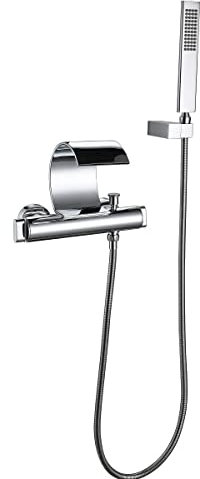 SJQKA-Badewannenarmatur Wasserfall Badewanne Wasserhahn Alle Kupfer Wand Wasserfall Dusche Heiße Und Kalte Badewanne Wasserhahn (Silber)