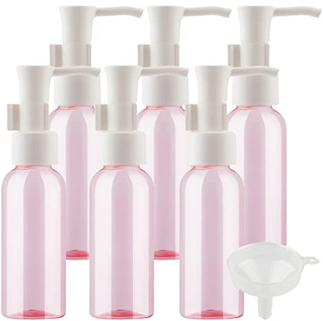 TIANZD 6 Pièces 50ml Rose Distributeur en Plastique de Bouteilles Vides avec Pompe Blanc pour Cosmétique Huile Démaquillante Savon Lotion Gel Huile Essentielle Voyager