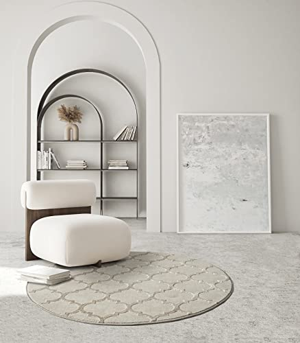 the carpet Knight Eleganter, Hochwertiger, Wohnzimmer Teppich, Softer Kurzflor, 3-D Effekt, Glänzende Design-Elemente, Hoch-Tief Struktur, Beige, 160 cm Rund