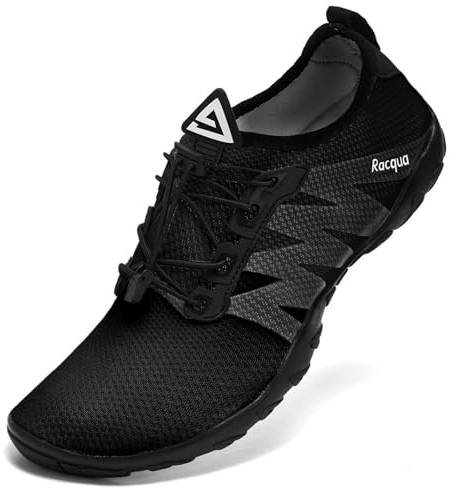Racqua Wasserschuhe Schwimmschuhe Damen Herren Welten Koden Strandschuhe Frauen Barfuss Schnelltrocknend Badeschuhe Erwachsene Schwarz EU44