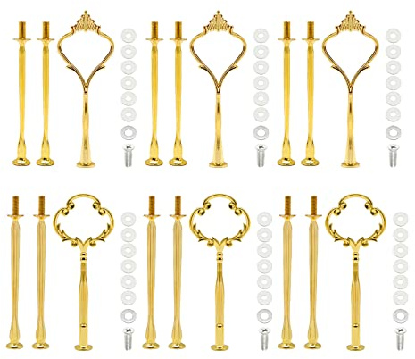Etageren Stangen 6 Set Gold Etagere bausatz Etagere Etagen Etageren Stöckig Etagerenhalter Metallstangen Tortenständer (Gold, 3 Pack)