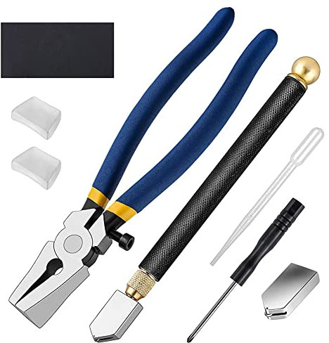 Profi Glasschneider Set, 2mm-20mm Glasschneider Werkzeug Glasschneidergriff Metall Schneidkopf Öltropfer Legierungsschreibstift Hartmetallspitze zum Schneiden von Glas Fliesen Spiegel Mosaik