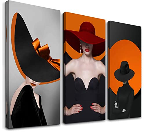 Visario Bild 120x80 cm gerahmt Frau mit Hut Bilder auf Leinwand Markenware Kunstdrucke 4419