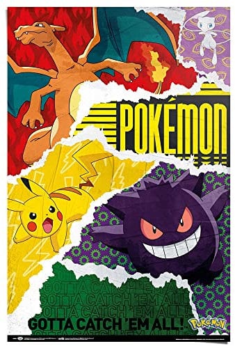 REINDERS Poster, Pokemon - gotta catch 'em all, Kinderzimmer, Poster, Wanddeko, Room Decor, 150 gr. glänzend Bilderdruckpapier, Mehrfarbig, 91,5x61cm