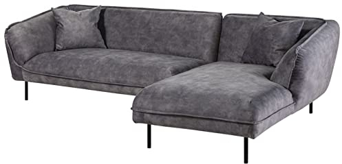 MASSIVMOEBEL24.DE Gent Ecksofa grau 277x173, Eckcouch mit Schaum-Mix Polsterung und Dacron Polyester Überzug hellgrau, Couch mit Ottomane rechts auf Wellenfederung, L-Form Sofa mit Metallfüßen