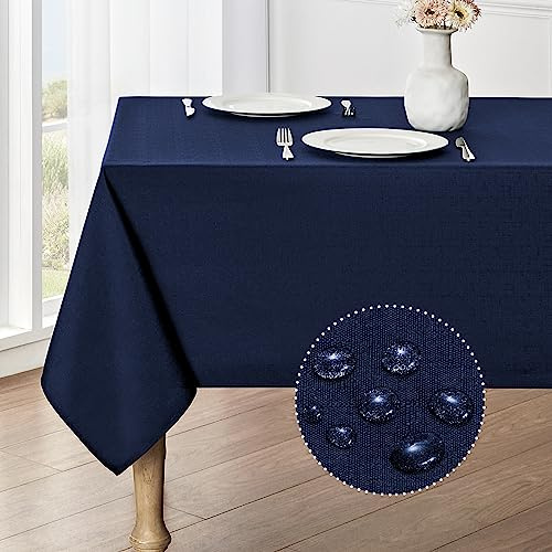 Veblandy Rechteckige Tischdecke, wasserdicht, Leinenstruktur, Flecken- und knitterfrei, waschbar, dekorative Stoff-Tischdecke für Esszimmer, Party und Camping, Marineblau