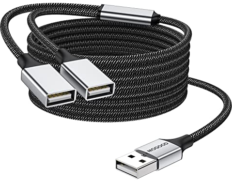 MOGOOD USB Splitter, 1 in 2 out Adapter Dual USB 2.0 Power Cord Extension with Double USB Port for Laptop/Mac/Car