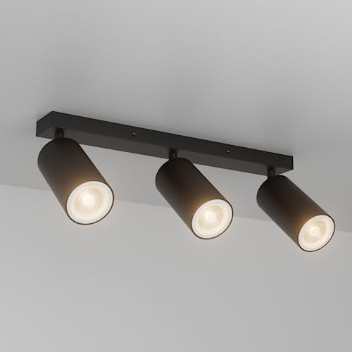 Aipsun Deckenstrahler 3 Flammig Schwarz, GU10 Deckenstrahler, LED Deckenleuchte Schwenkbar 350° GU10 Deckenlampe Spot für Schlafzimmer, Küche, Wohnzimmer (ohne Leuchtmittel)