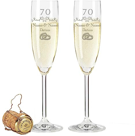 Leonardo Sektgläser mit Gravur - Gnadenhochzeit 70 Jahre Jahre - Personalisiert mit Namen & Datum - Geschenk für Sie & Ihn zur Hochzeit Verlobung Jahrestag - Farbe: Sekt