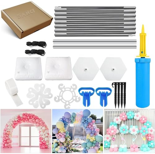 SANCI Balloon Arch Stand Kit, 83 Pcs Reusable 10ft Balloon Arch Stand Set with Fillable Base, Fiber Poles, for Wedding Arch, Halloween, Birthday, All Party Supplies, Baby Shower, Graduation Decoration