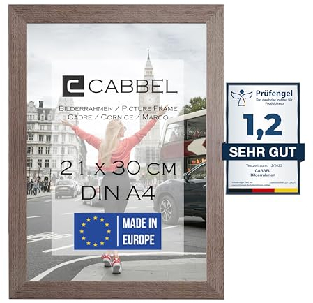 CABBEL Einzelpack (1 STK.) Bilderrahmen DIN A4 21x30 MDF Holz-Rahmen in Eiche Dunkel | mit bruchsicherem Plexi-Glas/Modern