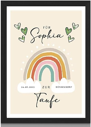 MilaBoo® personalisiertes Geldgeschenk zur Taufe Regenbogen I eine bleibende Erinnerung zur Taufe Konfirmation Firmung Kommunion Jugendweihe I Hahnemühlen Papier Made in Germany A3 A4 A5