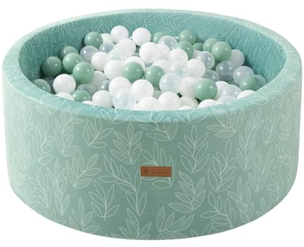 Dodozen Piscine à Balles Molles 90x30cm/200 Balles ∅ 7cm pour Bébé Enfant - Mousse Haute Résilience - Velours Super Doux - Nettoyage Amovible - Sauge:Blanc/Transparent/Sauge