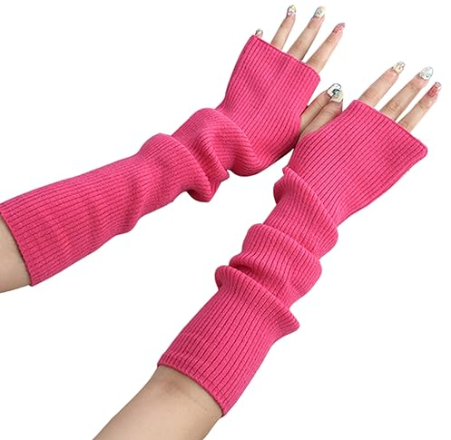 Suxgumoe Damen Winter Armstulpen und Stricken Handschuhe, Lange Fingerlose Pulswärmer Handwärmer Stulpen (Rosa)