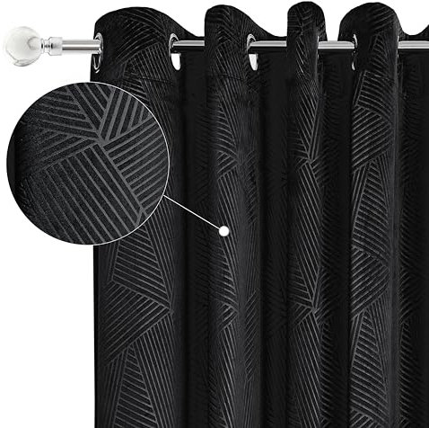 Emma Barclay Midnight - Embossed Velvet Woven Thermal Blackout Eyelet Curtains (Black, Width 66 x Drop 90 (168 x 228cm))