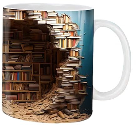 Moxeupon Libreria Tazza, 350 ml, Divertente Effetto, per Libri in Ceramica, Multiuso, Un Regalo per Lettori, Amanti