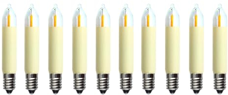 10 Stück LED Filament Kleinschaftkerze 23V 0,2W E10 für Schwibbogen mit 10 Brennstellen, Riffelkerze Ersatzlampe Lichterkette, Pyramide