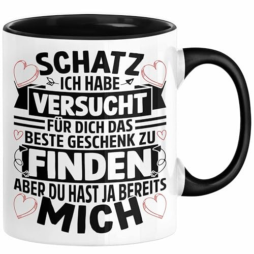 Valentinstag Tasse Geschenk für Ihn Sie Männer Für Paare Freundin Geschenkidee Kaffee-Becher Liebe Schatz Ich Hab Versucht Für Dich Das Geschenk Zu Finden Aber Du Hast Ja Bereits Mich (Schwarz)
