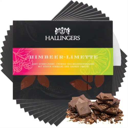 Hallingers Genuss Manufaktur Schokolade Geschenk - Tafel Edelkakao handgeschöpft ohne Alkohol edler Karton 10x Himbeer-Limette Himbeer-Limette, Geschenkidee für Frauen Männer