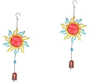 POPETPOP Lot De 2 Cloches À Vent Élégantes en Forme De Soleil en Fer Et Verre Décoration De Jardin Et De Balcon