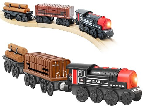 beylon Motorized Train for Wooden Track, 3Pcs Train Toy Set for Kids Age 3+, Battery Powered Train Compatible with Thomas & Friends, Brio and Chuggington
