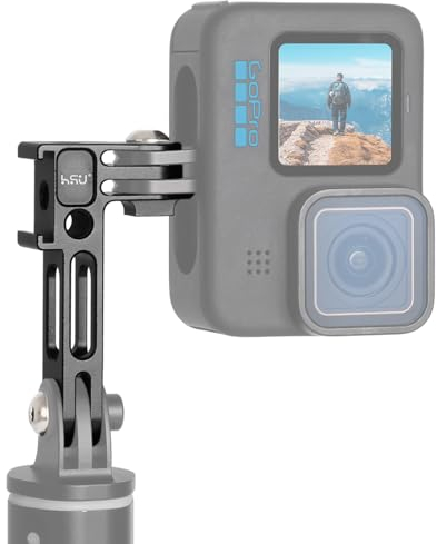 HSU Vertical Mount for GoPro, Aluminum 90° Camera Adapter Built-in 1/4 Tripod Hole and Cold Shoe Bracket, Work for most Action Cameras