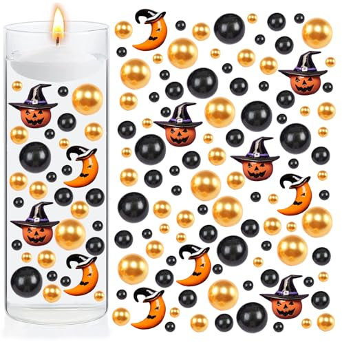 Halloween Vasenfüller Deko Set, 6080 Stück Kürbis Mond & Perlen Acryl Vasenfüller–Schwimmende Deko für Halloween Party, Tischdekoration & Herbstfest, Perfekt für Vase, Home Festivals