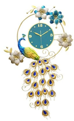 F Fityle 3D-Pfauen-Wanduhr zum Aufhängen, große Wanduhr, lebensechte, genaue Dekoration, dekorative Uhr für Büro und Wohnzimmer